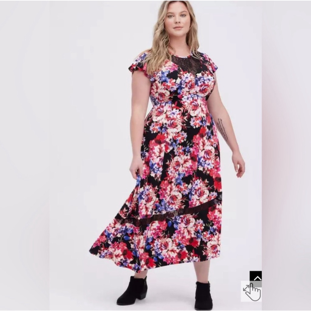 Torrid Black Floral Lace Ruffle Asymmetrical Midi Dress 2X